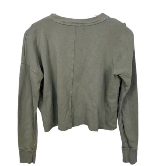 Free People Ooh La La Ruffle Front Sweatshirt in Green EUC Size XS - Picture 4 of 4